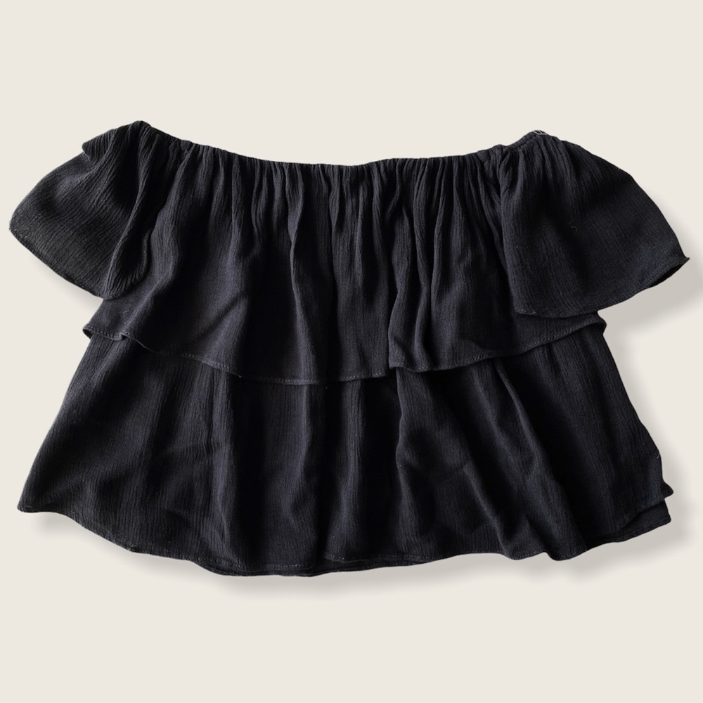 Topshop Off-Shoulder Layered Black Crop Top